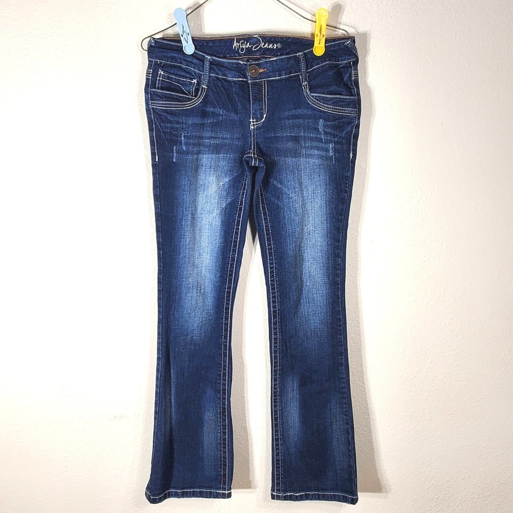 Airya Jeans Womens Size 7/8 Blue Jeans Bootcut Denim Pants Low Rise Embellished